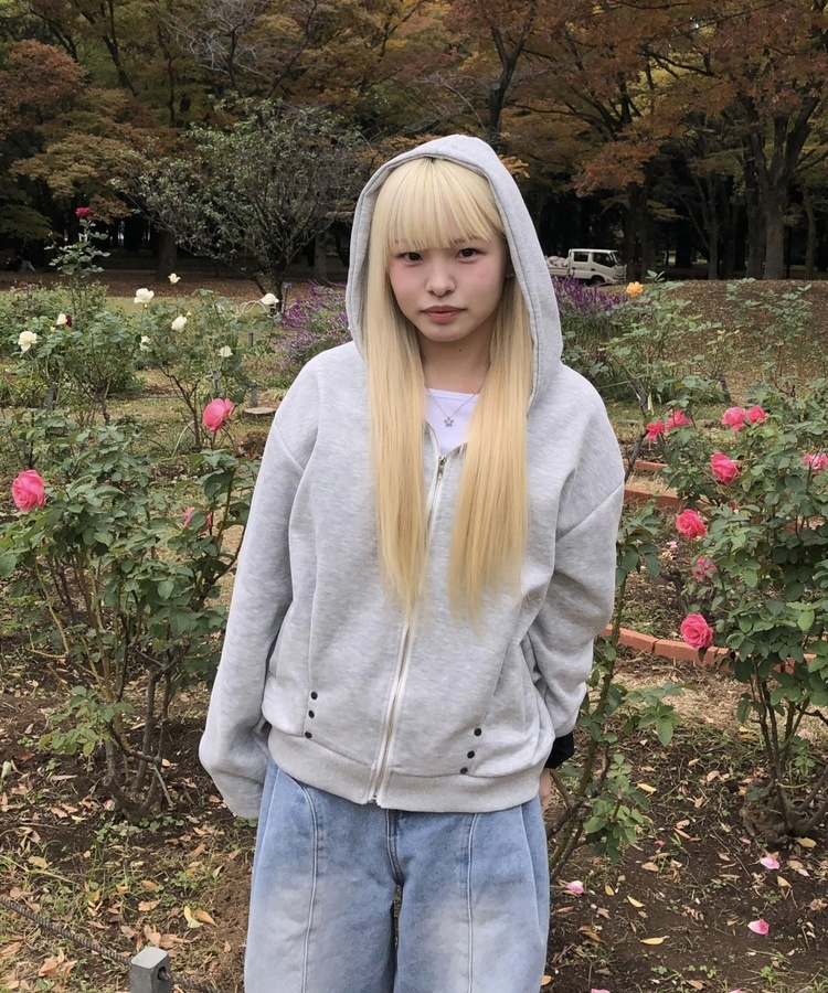 스터드 리벳 후드집업 그레이