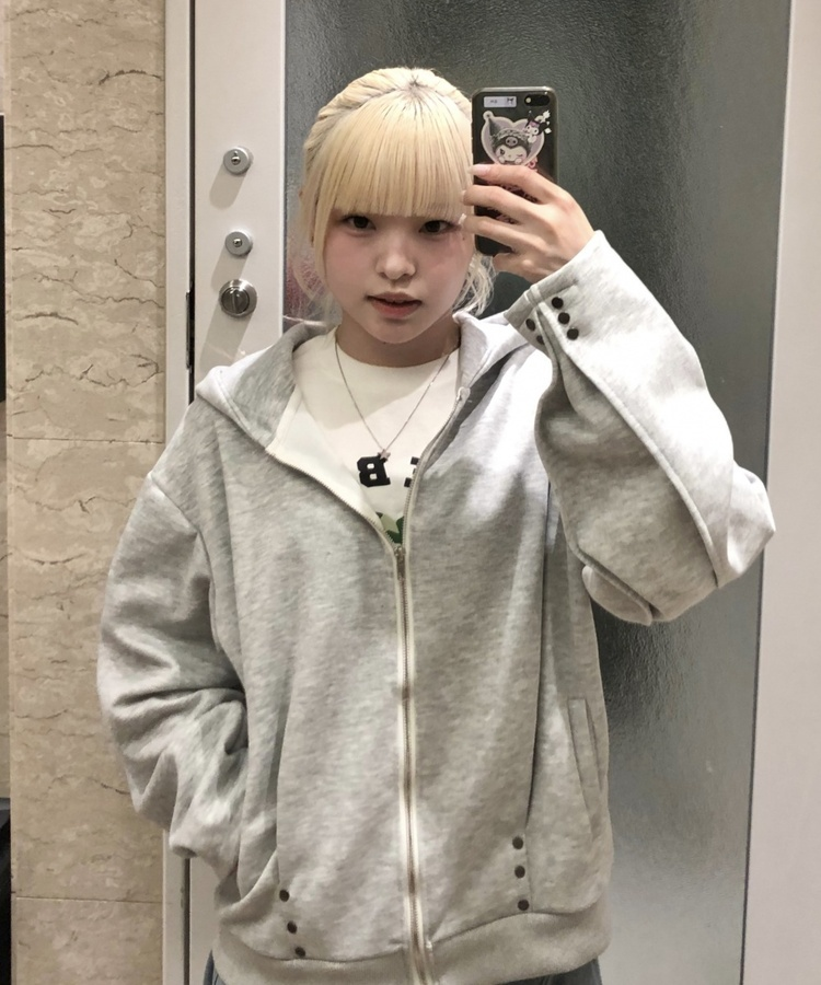 스터드 리벳 후드집업 그레이