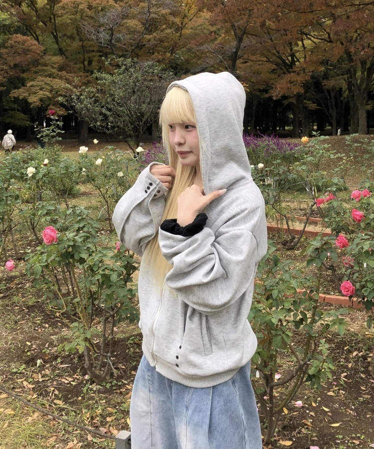 스터드 리벳 후드집업 그레이