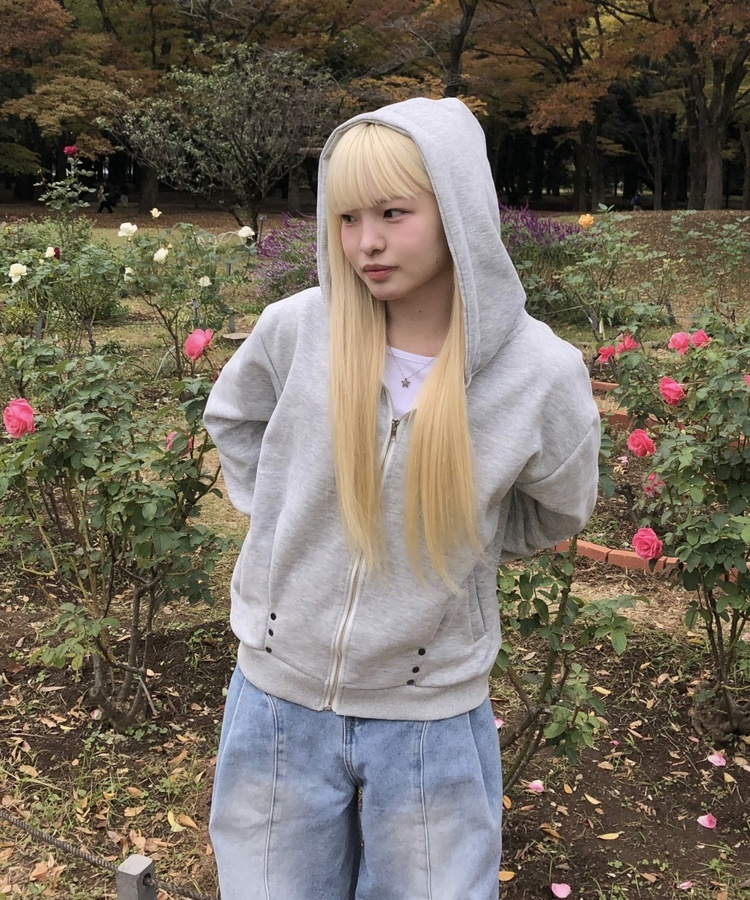 스터드 리벳 후드집업 그레이