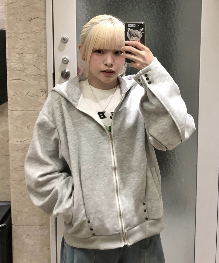 스터드 리벳 후드집업 그레이