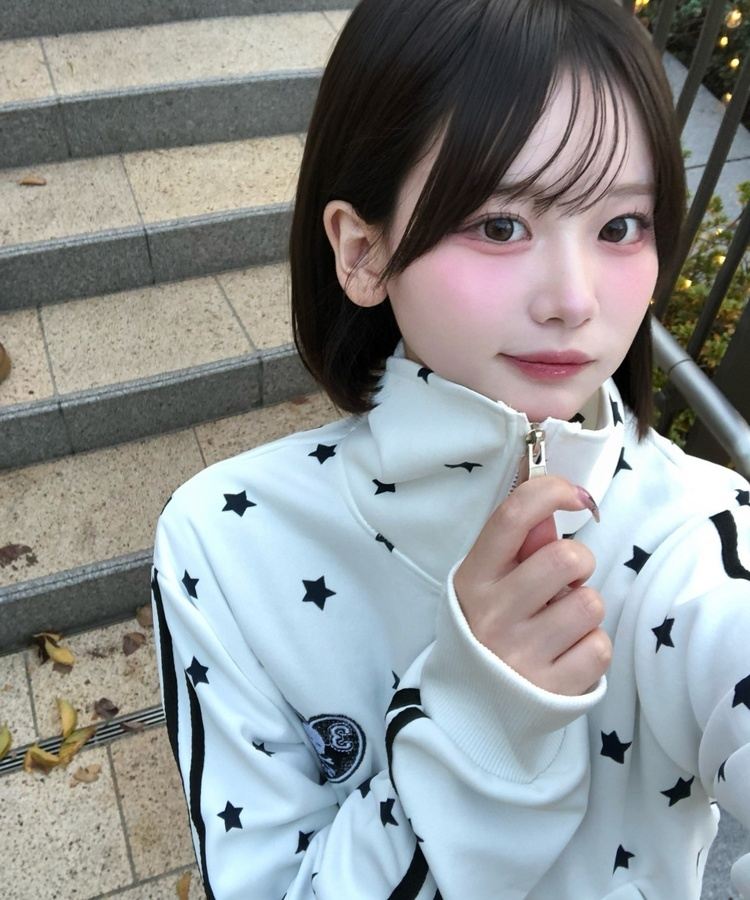 별하트 패치 집업 화이트