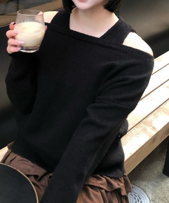 코지 레이어드 니트 세트 블랙