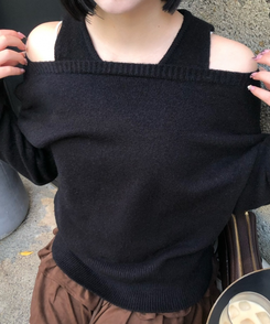 코지 레이어드 니트 세트 블랙