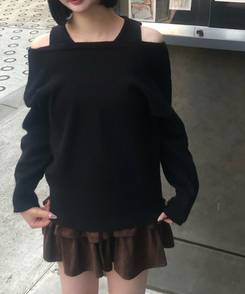 코지 레이어드 니트 세트 블랙