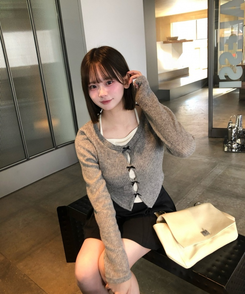 샤샤 리본 일체형 레이어드 니트 그레이