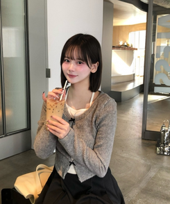 샤샤 리본 일체형 레이어드 니트 그레이