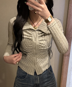 골지 셔링 긴팔티셔츠 베이지