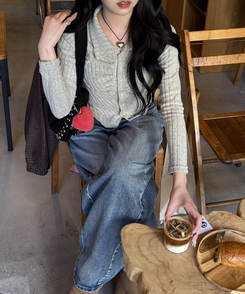 골지 셔링 긴팔티셔츠 베이지