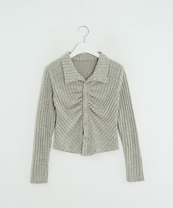 골지 셔링 긴팔티셔츠