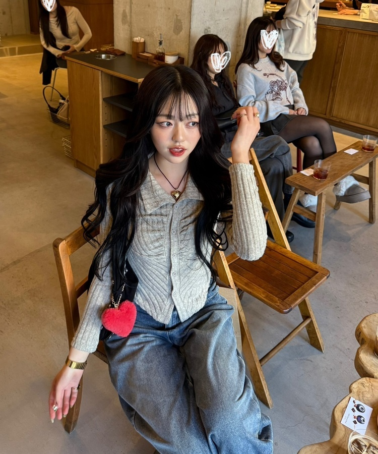 골지 셔링 긴팔티셔츠 베이지