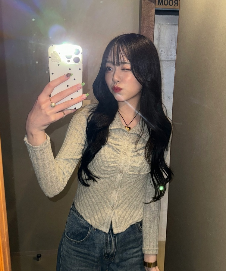 골지 셔링 긴팔티셔츠 베이지