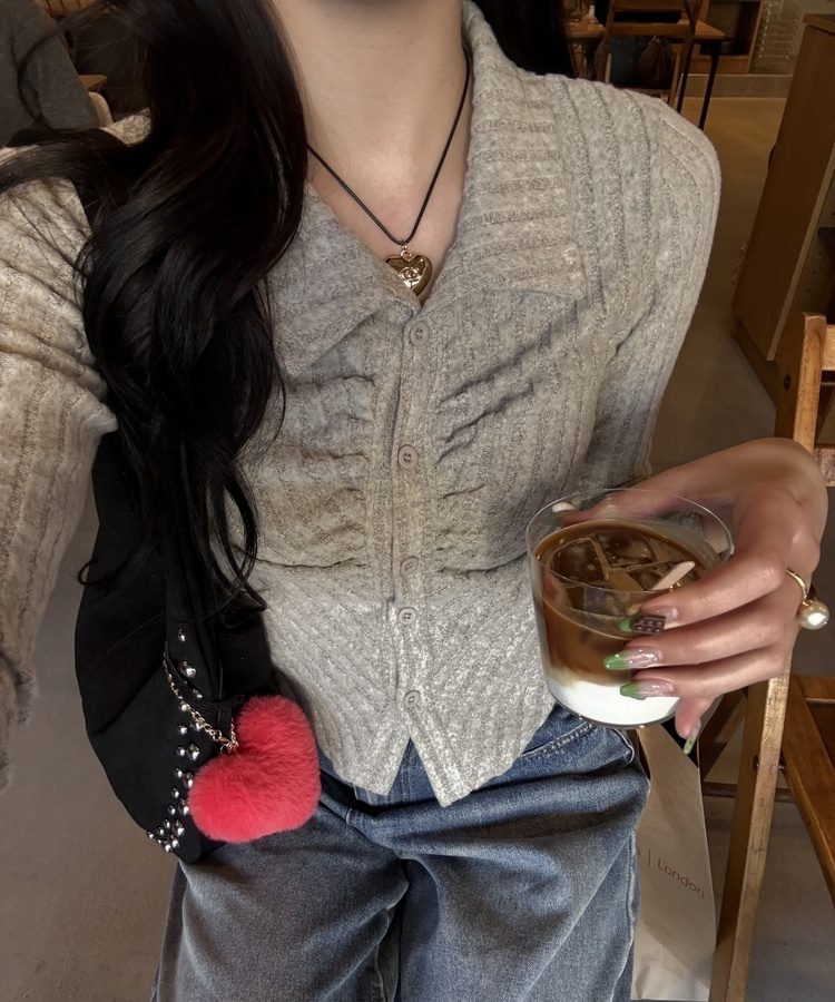 골지 셔링 긴팔티셔츠 베이지