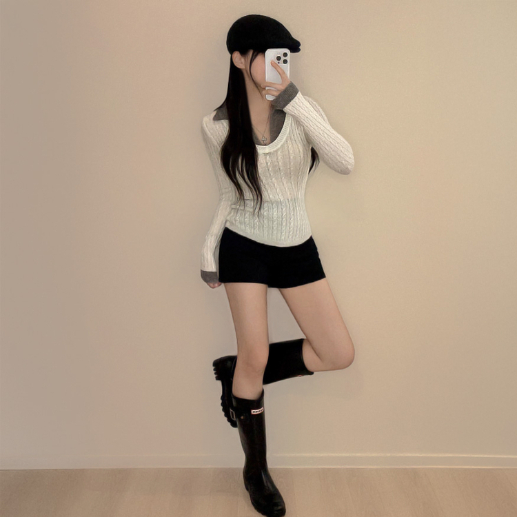 Uネックケーブルスリムニット WHITE