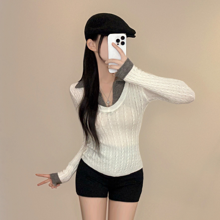 Uネックケーブルスリムニット WHITE