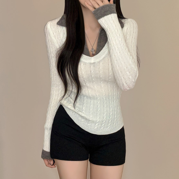 Uネックケーブルスリムニット WHITE