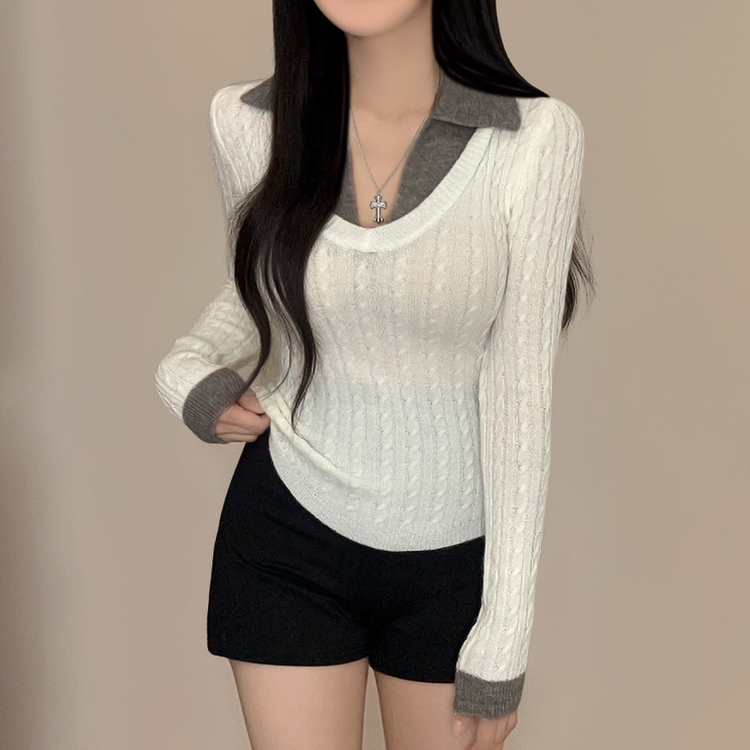 Uネックケーブルスリムニット WHITE