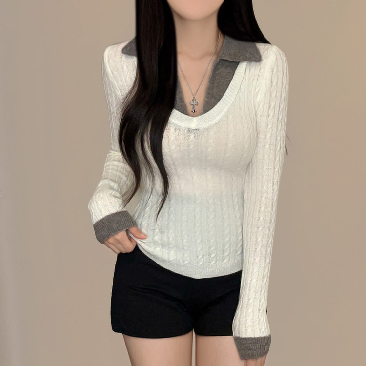 Uネックケーブルスリムニット WHITE