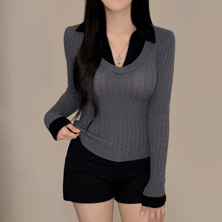 Uネックケーブルスリムニット GREY