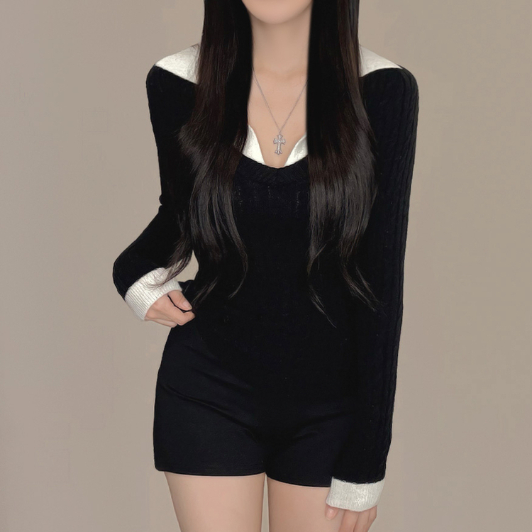 Uネックケーブルスリムニット BLACK