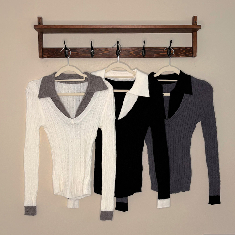 Uネックケーブルスリムニット