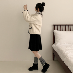 スエードピンタックフレアミディスカート BLACK