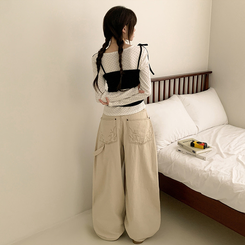 【SET】リボンビスチェ ドットラウンド長袖Tシャツ IVORY