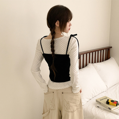 【SET】リボンビスチェ ドットラウンド長袖Tシャツ IVORY