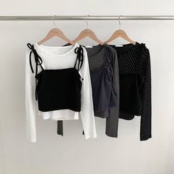 【SET】リボンビスチェ ドットラウンド長袖Tシャツ