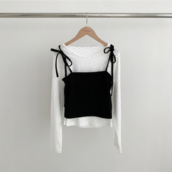 【SET】リボンビスチェ ドットラウンド長袖Tシャツ