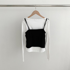 【SET】リボンビスチェ ドットラウンド長袖Tシャツ