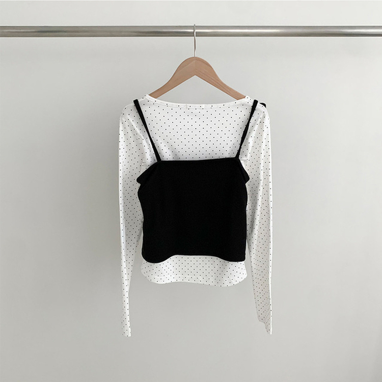 【SET】リボンビスチェ ドットラウンド長袖Tシャツ