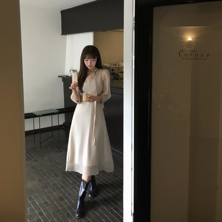 ラボンシースルーロングワンピース BEIGE