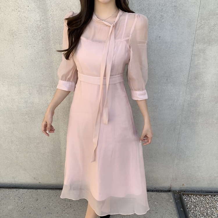 ラボンシースルーロングワンピース PINK