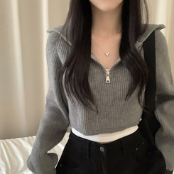 クロップハーフジップアップニット GREY