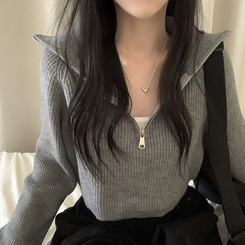 クロップハーフジップアップニット GREY