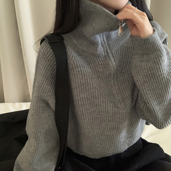 クロップハーフジップアップニット GREY