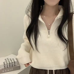 クロップハーフジップアップニット IVORY