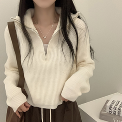 クロップハーフジップアップニット IVORY