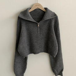 クロップハーフジップアップニット