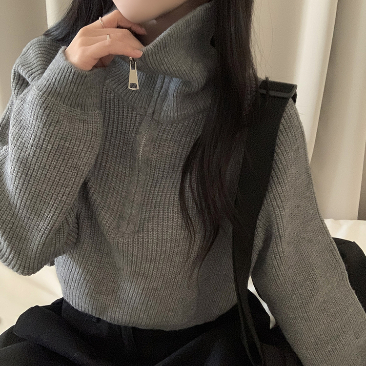 クロップハーフジップアップニット GREY