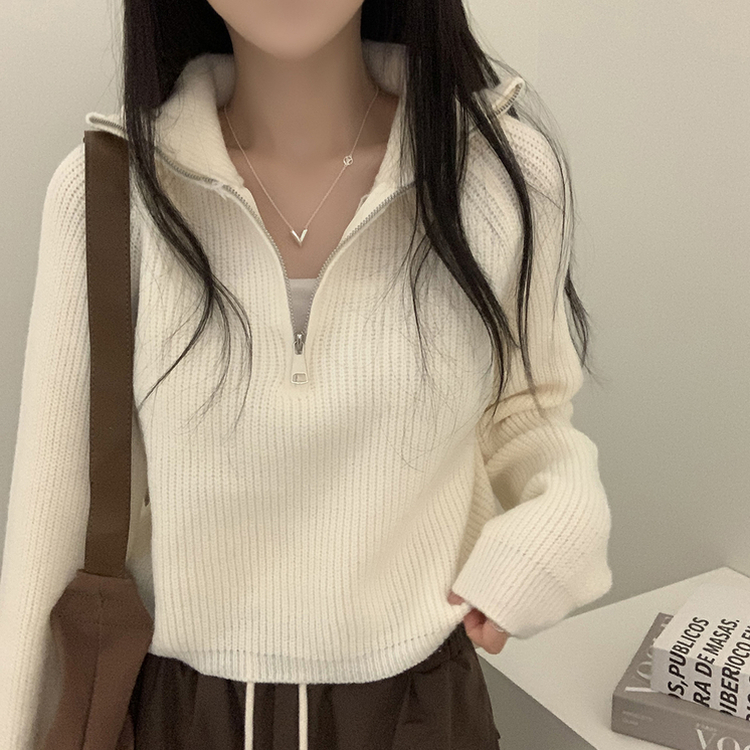 クロップハーフジップアップニット IVORY