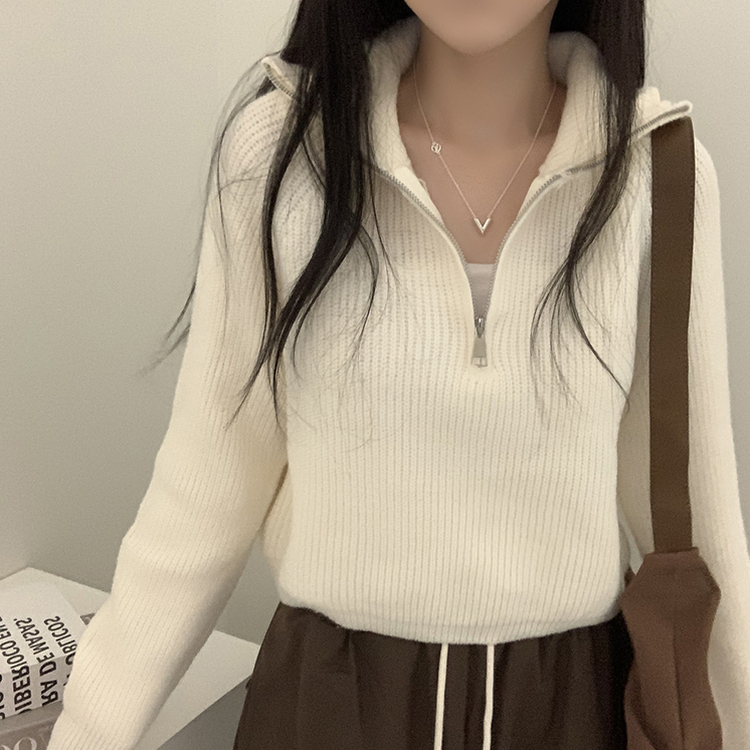 クロップハーフジップアップニット IVORY