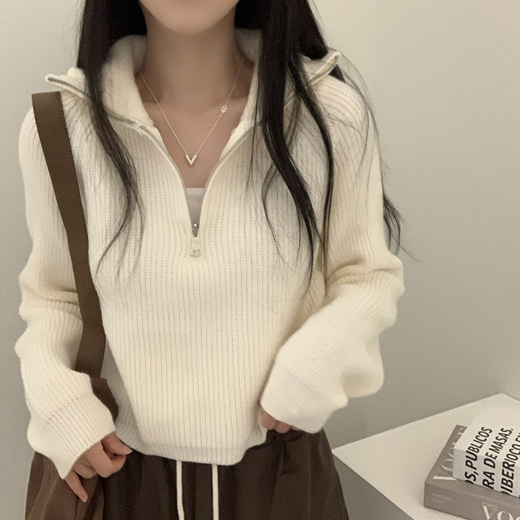 クロップハーフジップアップニット IVORY
