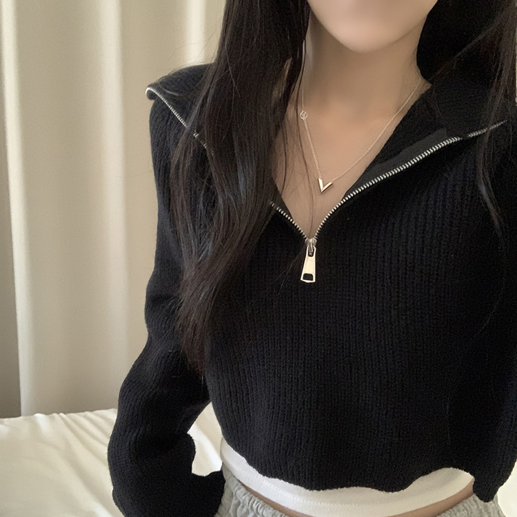 クロップハーフジップアップニット BLACK