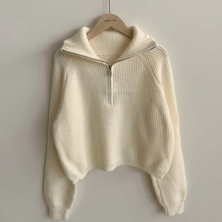クロップハーフジップアップニット