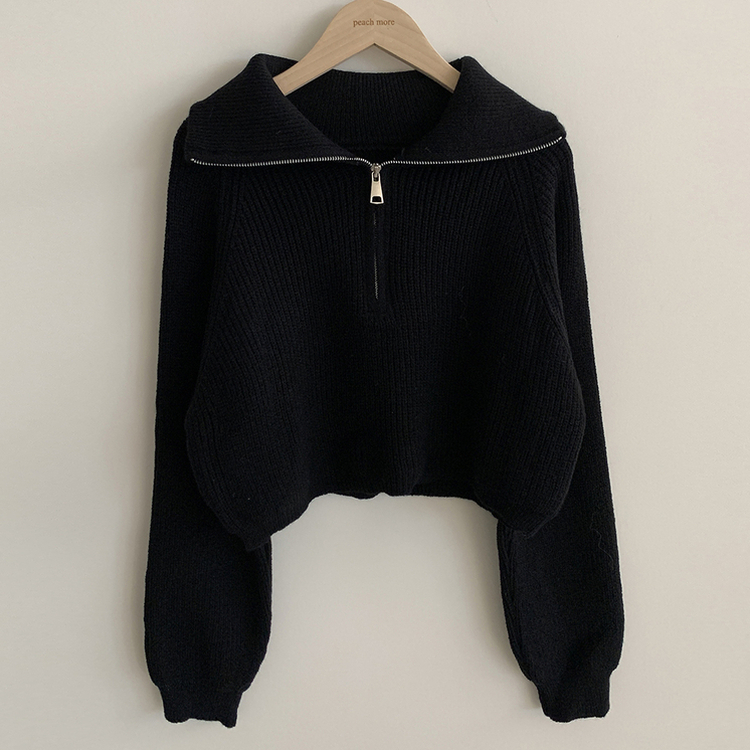 クロップハーフジップアップニット