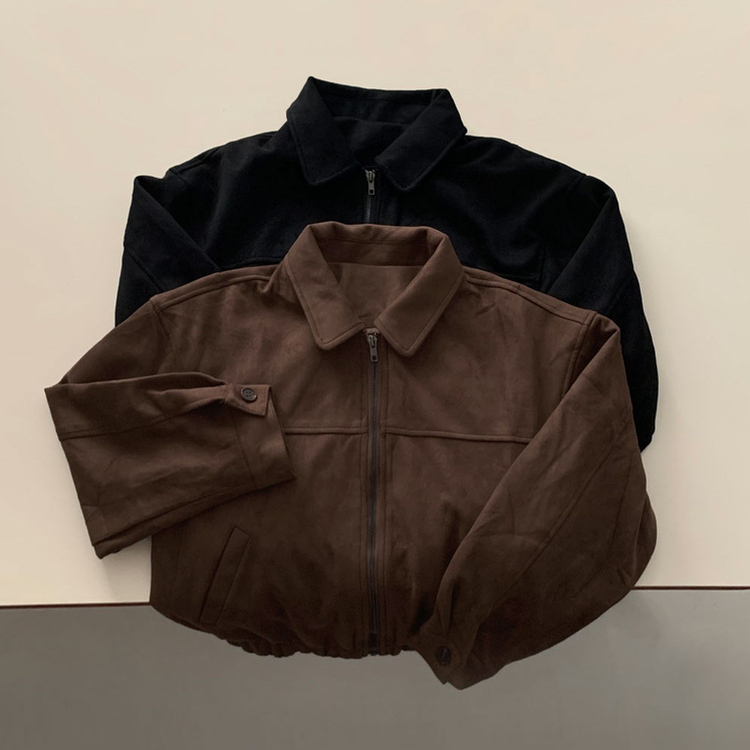 하나쯤은 있어야할 필수템오브제 스웨이드 카라 밴딩 크롭 자켓 점퍼