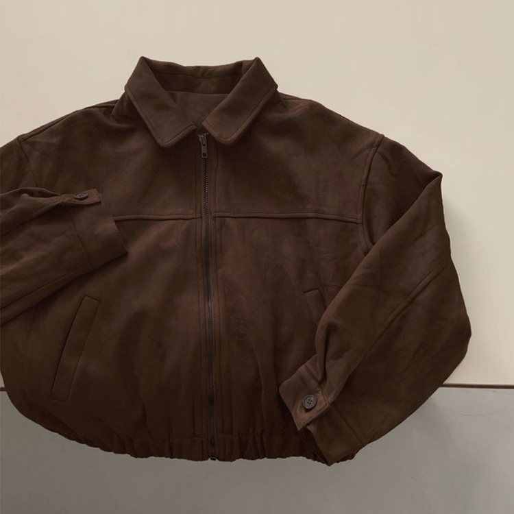 하나쯤은 있어야할 필수템오브제 스웨이드 카라 밴딩 크롭 자켓 점퍼