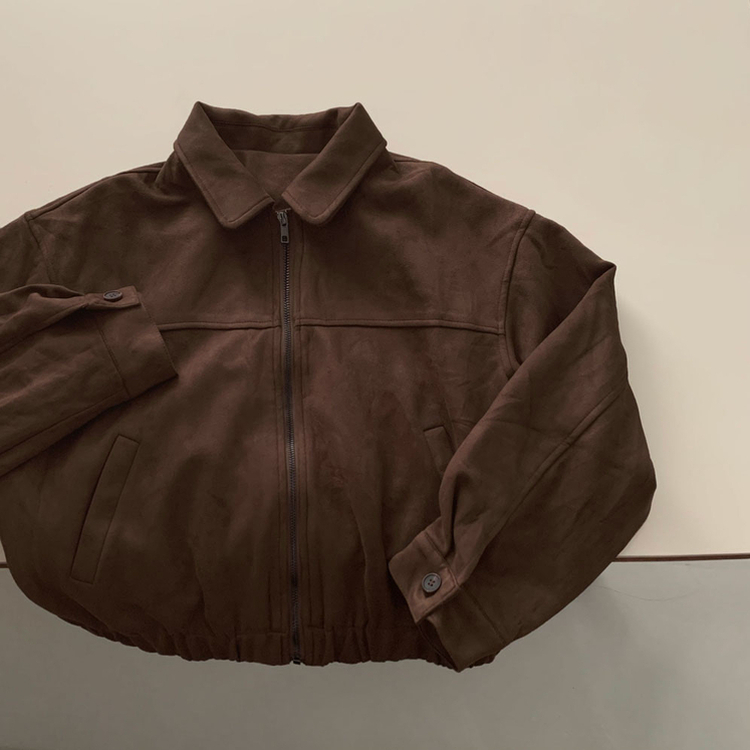 하나쯤은 있어야할 필수템오브제 스웨이드 카라 밴딩 크롭 자켓 점퍼